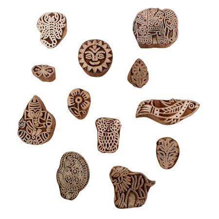 Set of 12 Piece New Mix Wooden Printing Blocks